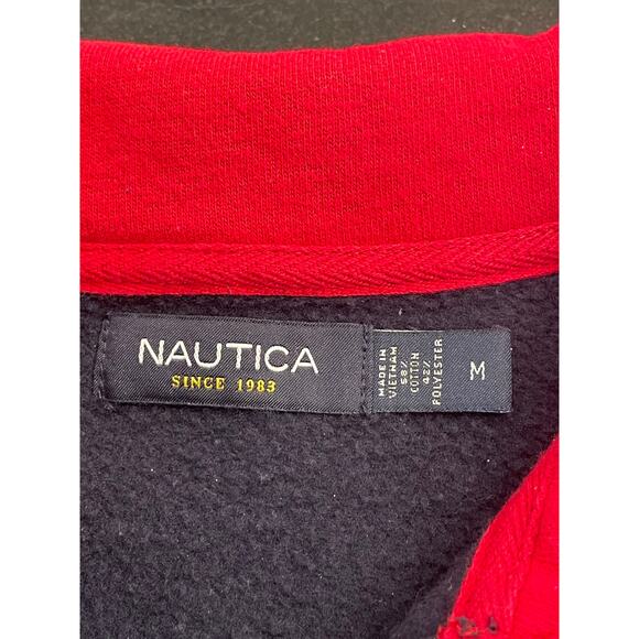 Nautica Navy and  Red 3/4 zip fleece lined sweatshirt Med. - Picture 3 of 12